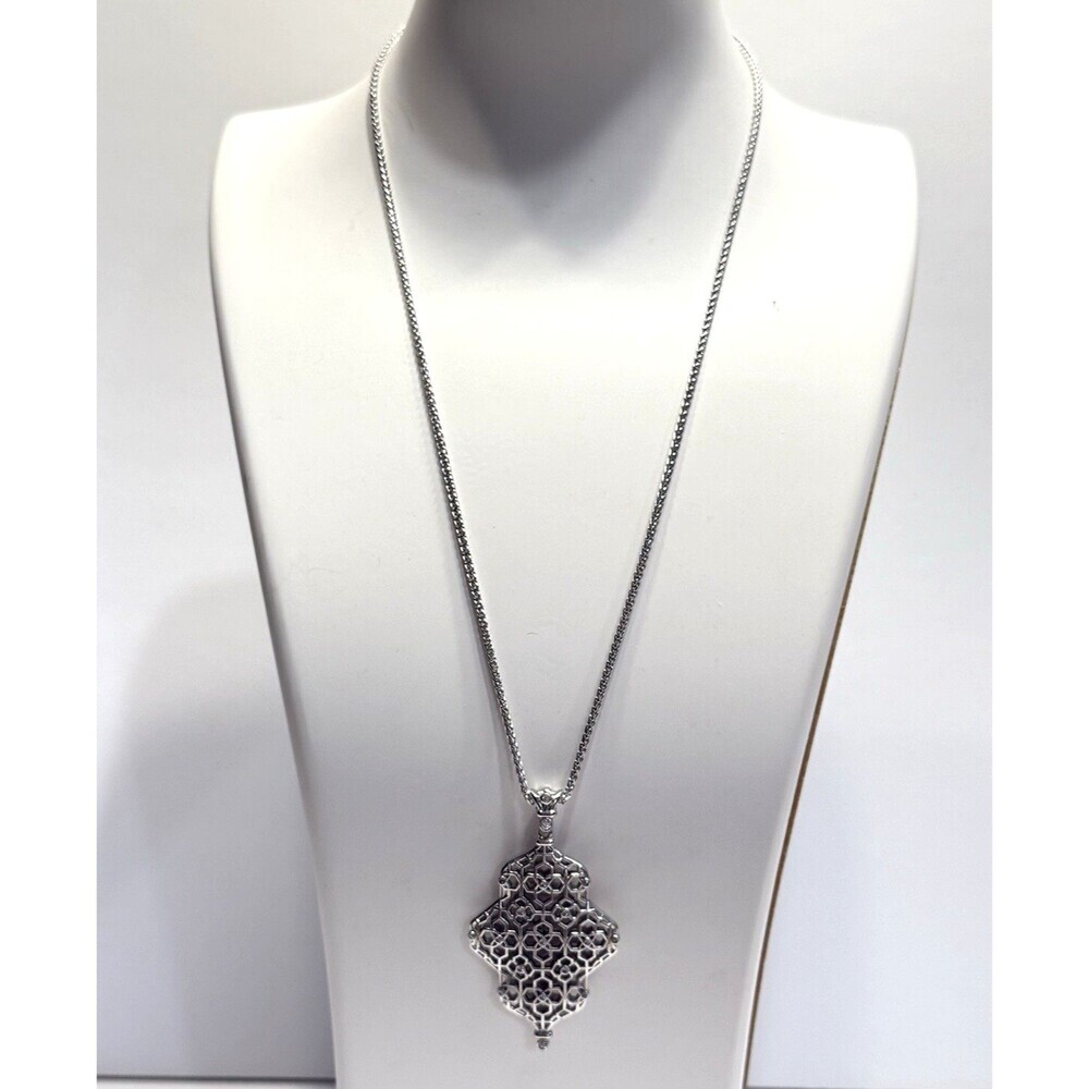 Kendra Scott Filigree Necklace Silver Tone Pendent Flat Adjustable Sliding Clasp - Picture 2 of 7
